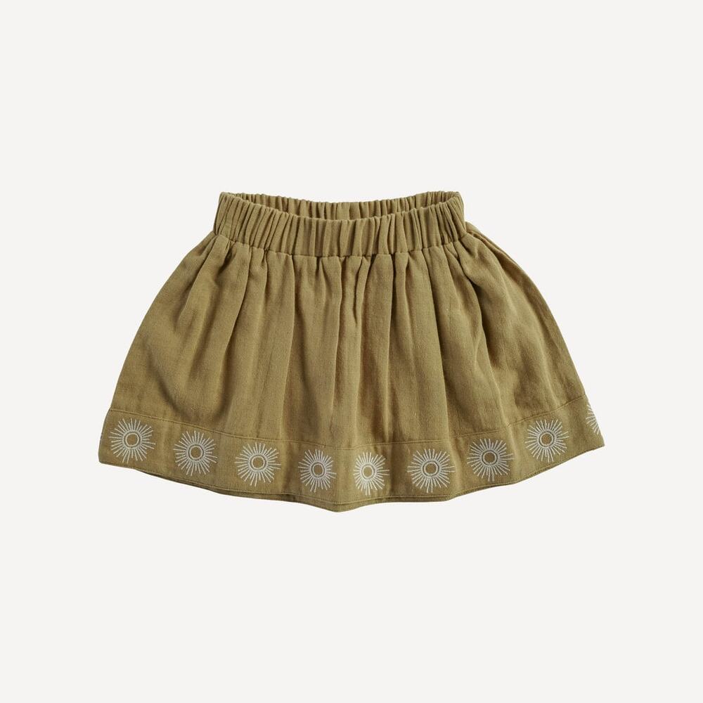 NWT Kate Quinn Embroidered Suns Skirt Fennel Organic Cotton Gauze 6-12m